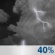 Thursday Night: A 40 percent chance of showers and thunderstorms, mainly before 1am.  Mostly cloudy, with a low around 47. Northeast wind 10 to 15 mph becoming west after midnight. 